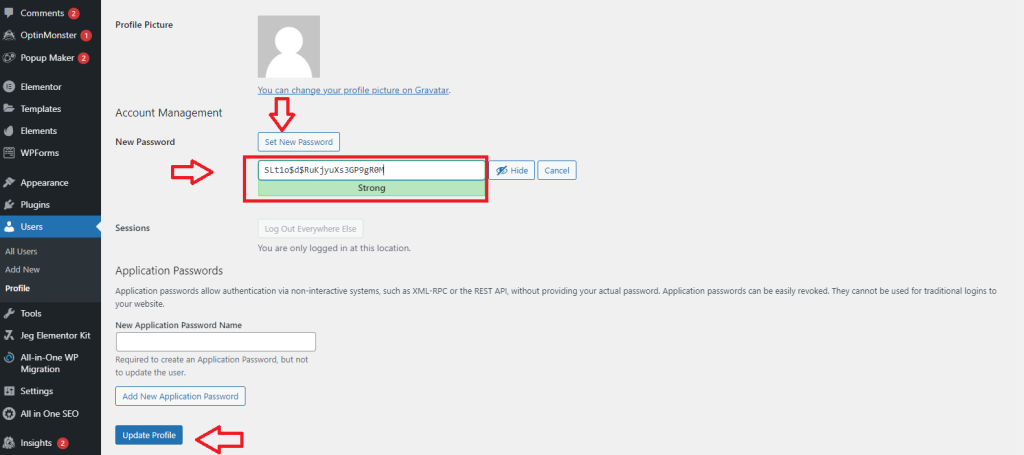 Wordpress Admin Password Update to your Profile
