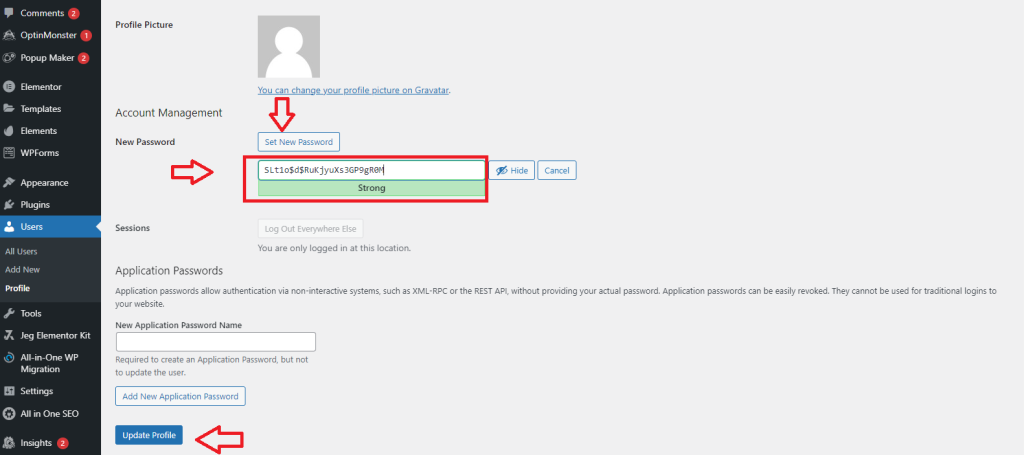Wordpress Admin Password Update to your Profile